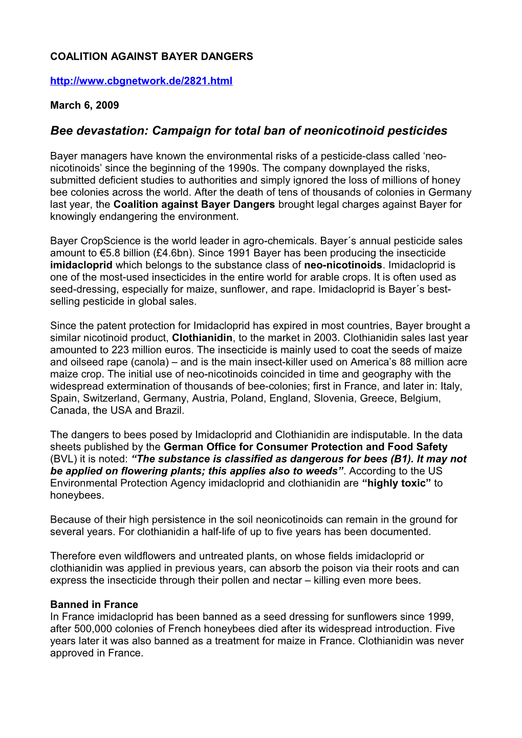 Coalition Against Bayer Dangers