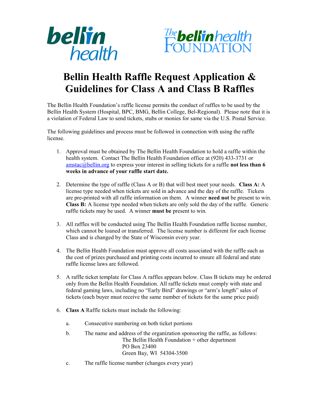Bellin Health Raffle Request Application &