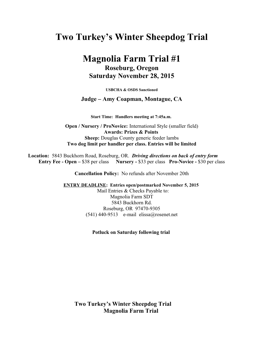 Magnolia Farms Sheep Dog Trial