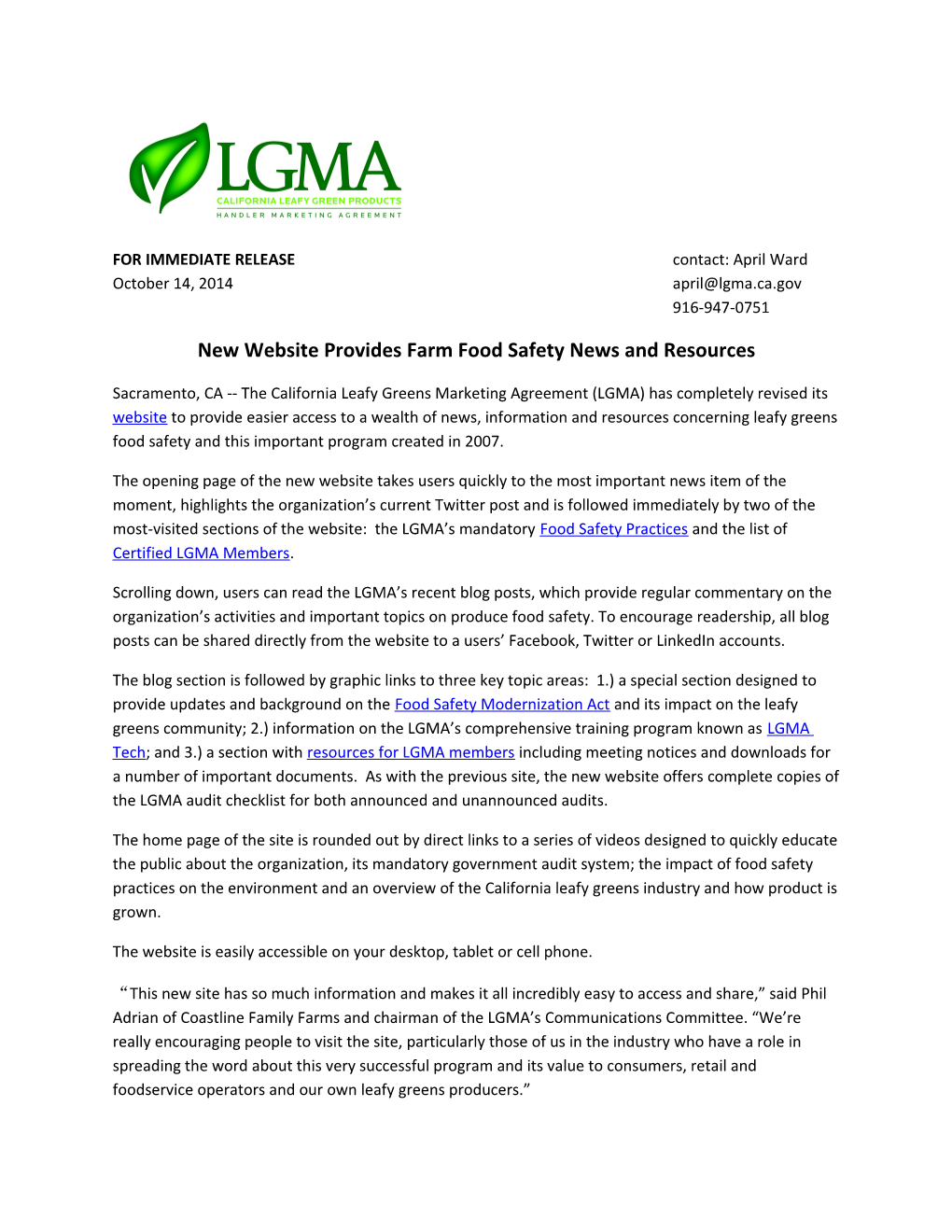 New Website Provides Farm Food Safety News and Resources