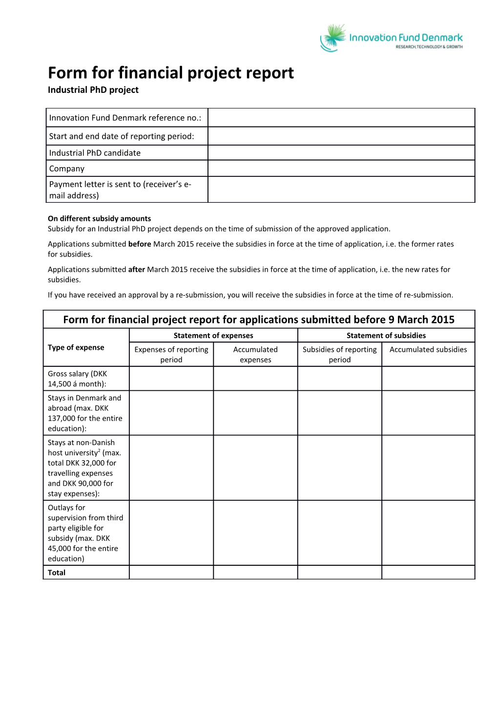 Form for Financialprojectreport