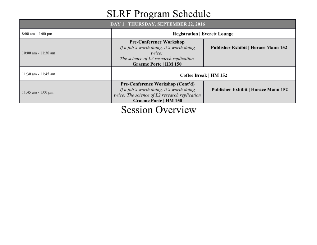 SLRF Program Schedule