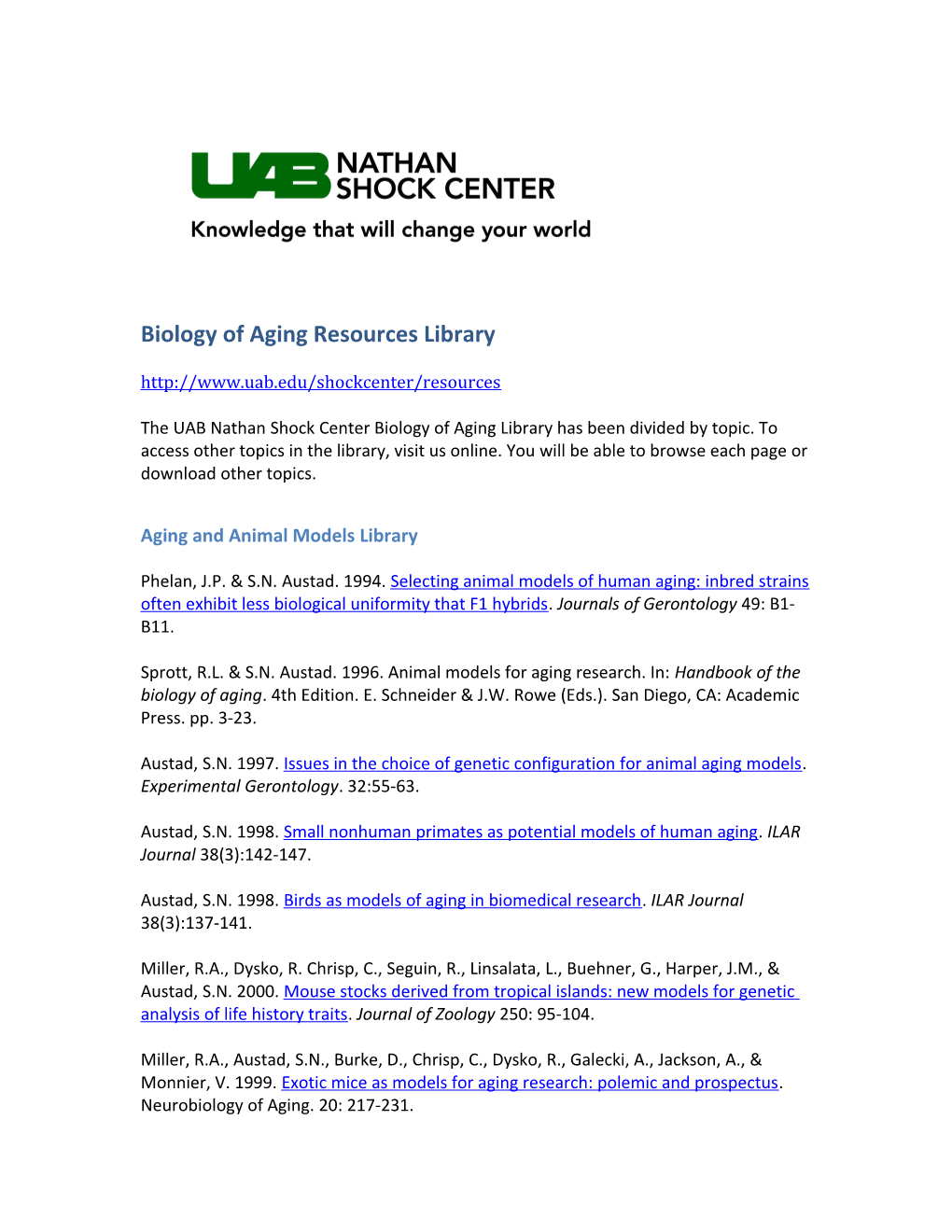 Biology of Aging Resources Library