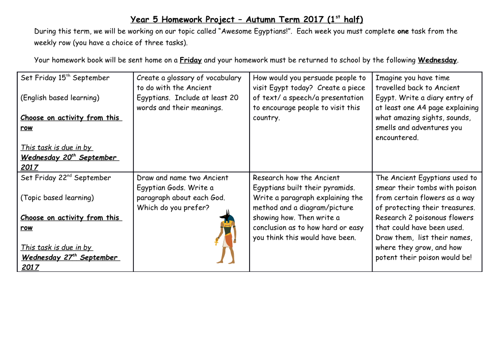 Year 5 Homework Project Autumn Term 2017 (1St Half)