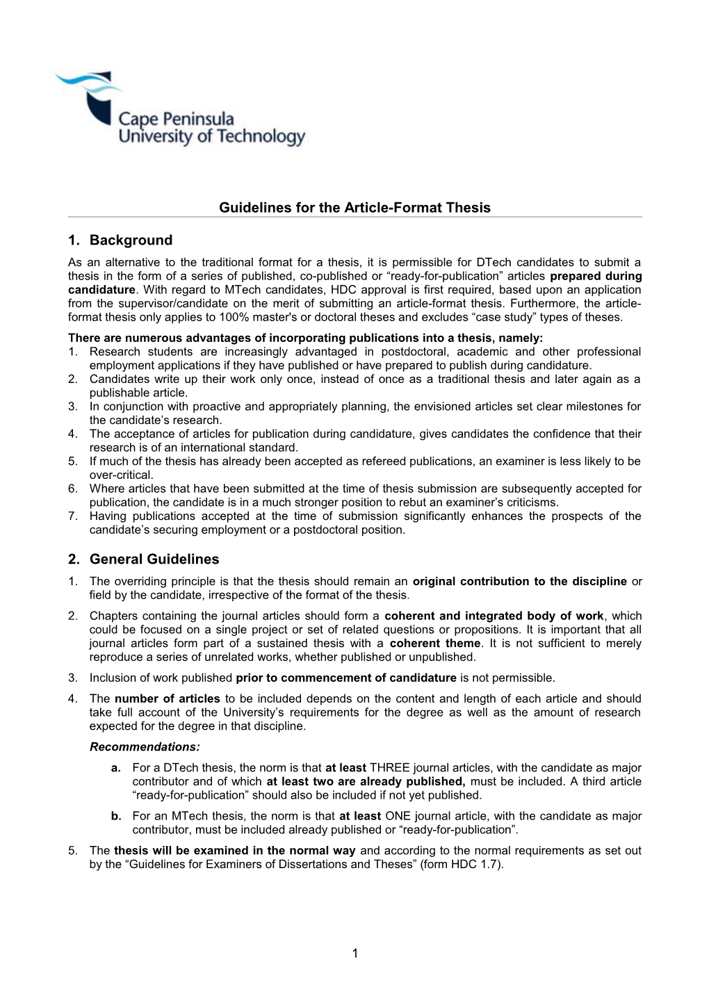 Guidelines for the Article-Format Thesis