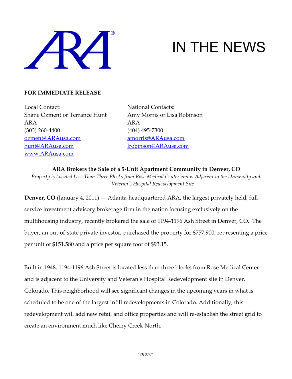 For Immediate Release s456