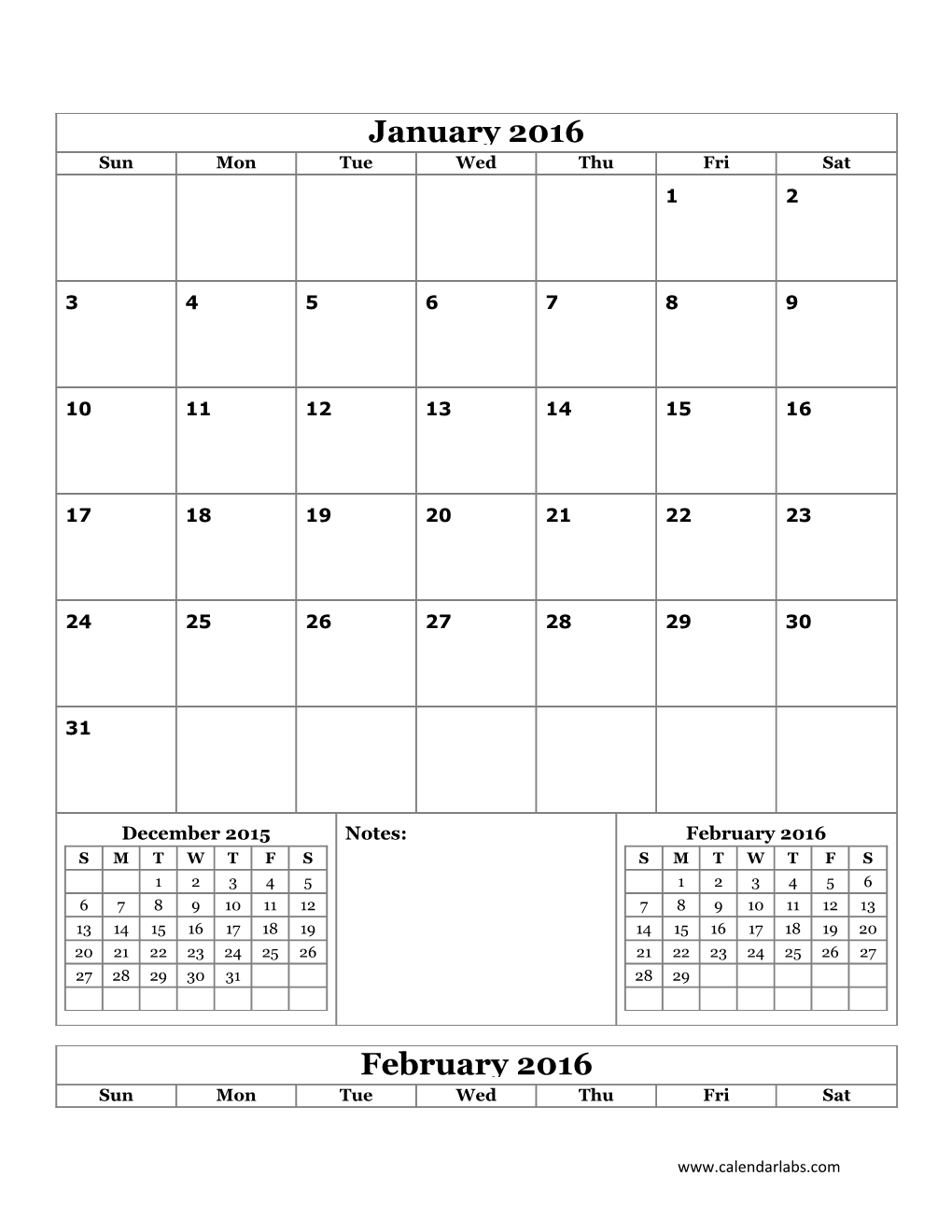 2016 Monthly Calendar - Calendarlabs.Com