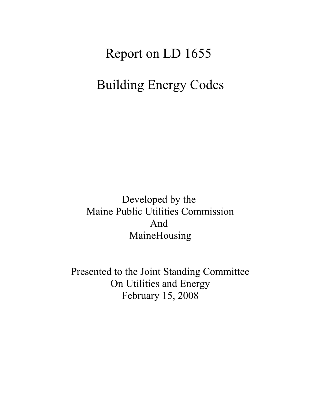 Report on LD 1655 Building Energy Codes