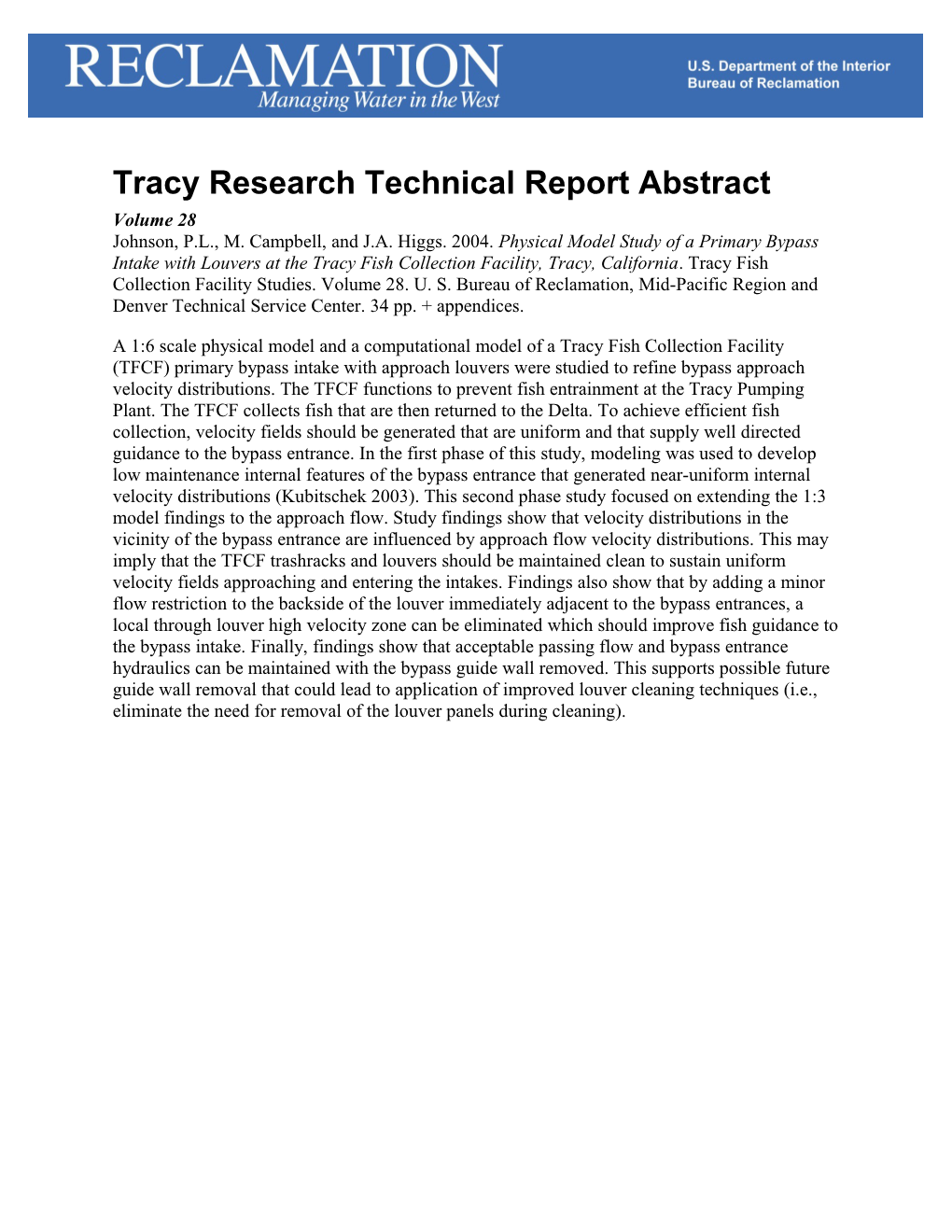 Tracy Research Tech Report Abstract Vol. 28
