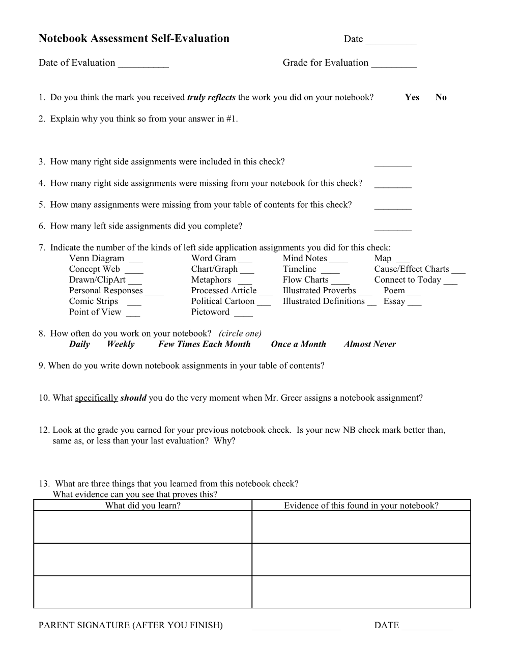 Notebook Assessment Self-Evaluation