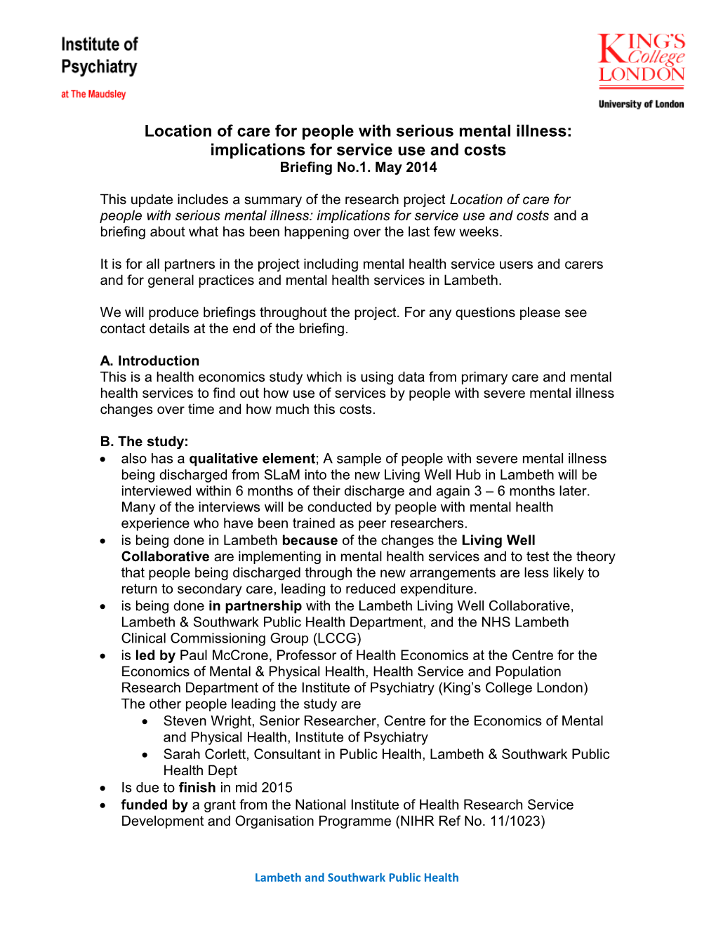 Location of Care for People with Serious Mental Illness