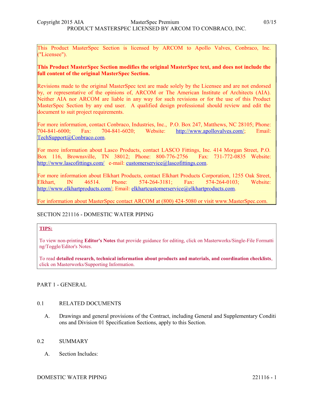 Section 221116 - Domestic Water Piping