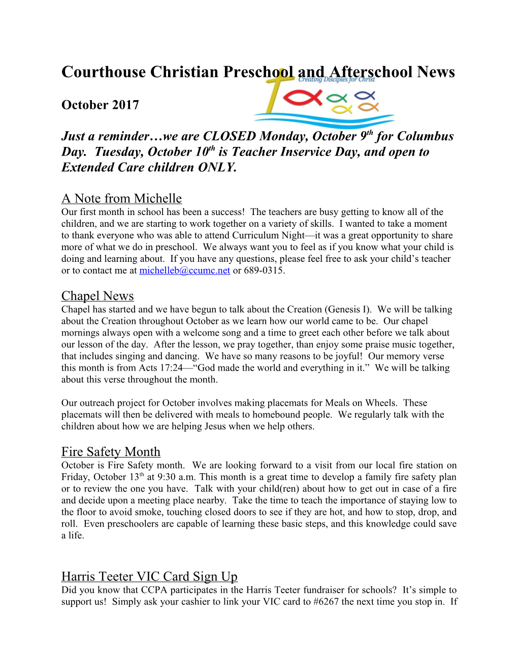 Courthouse Christian Preschool and Afterschool News
