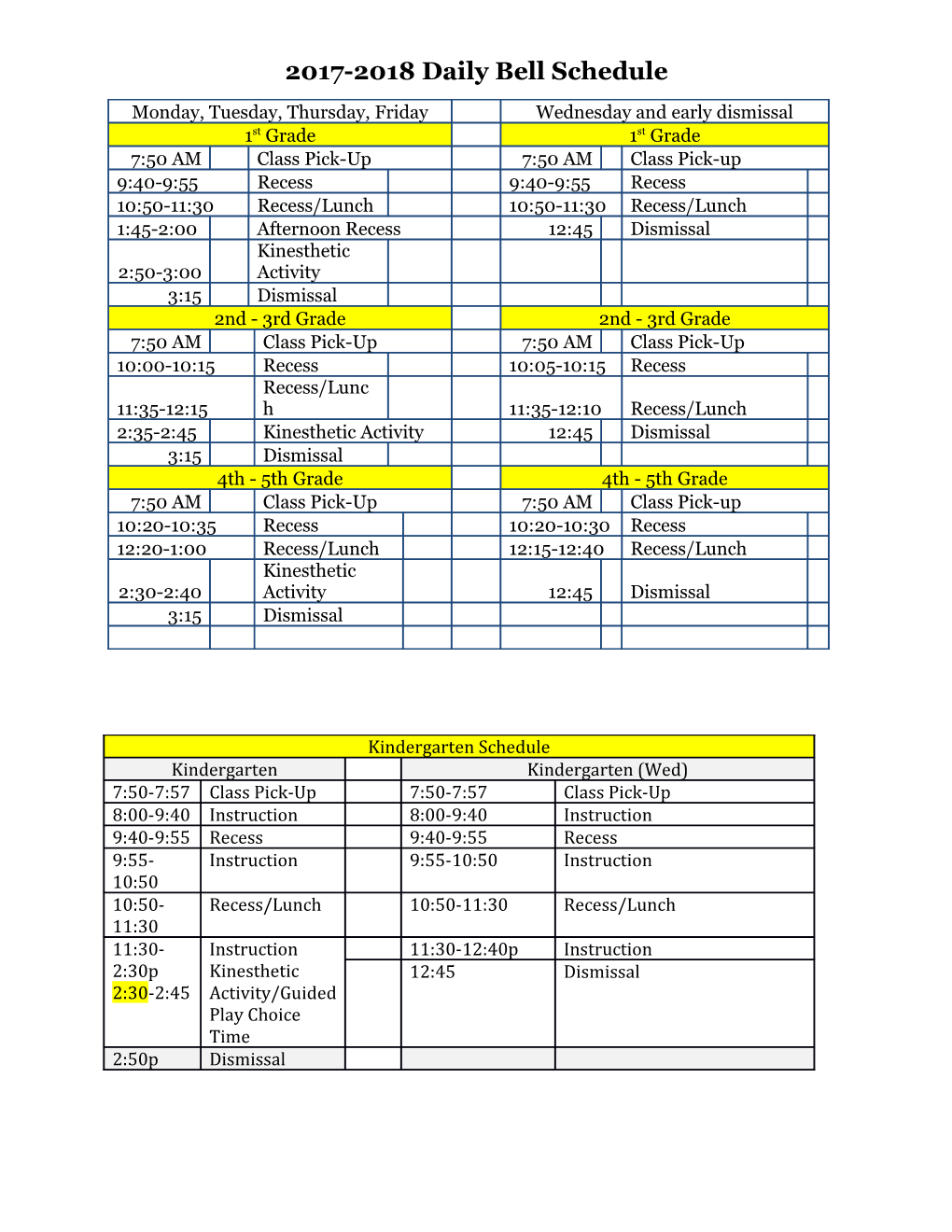 2017-2018Daily Bell Schedule