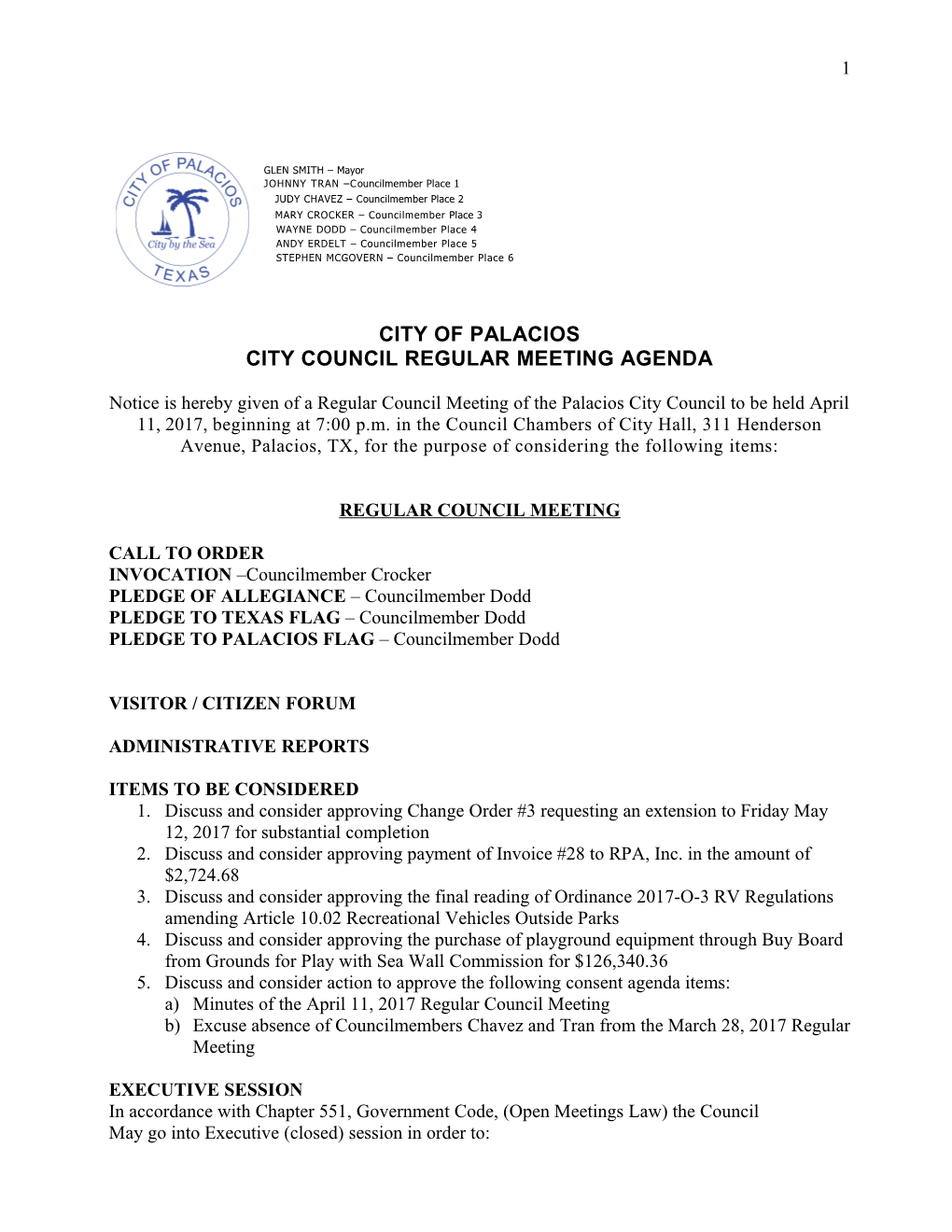 City Council Regularmeeting Agenda