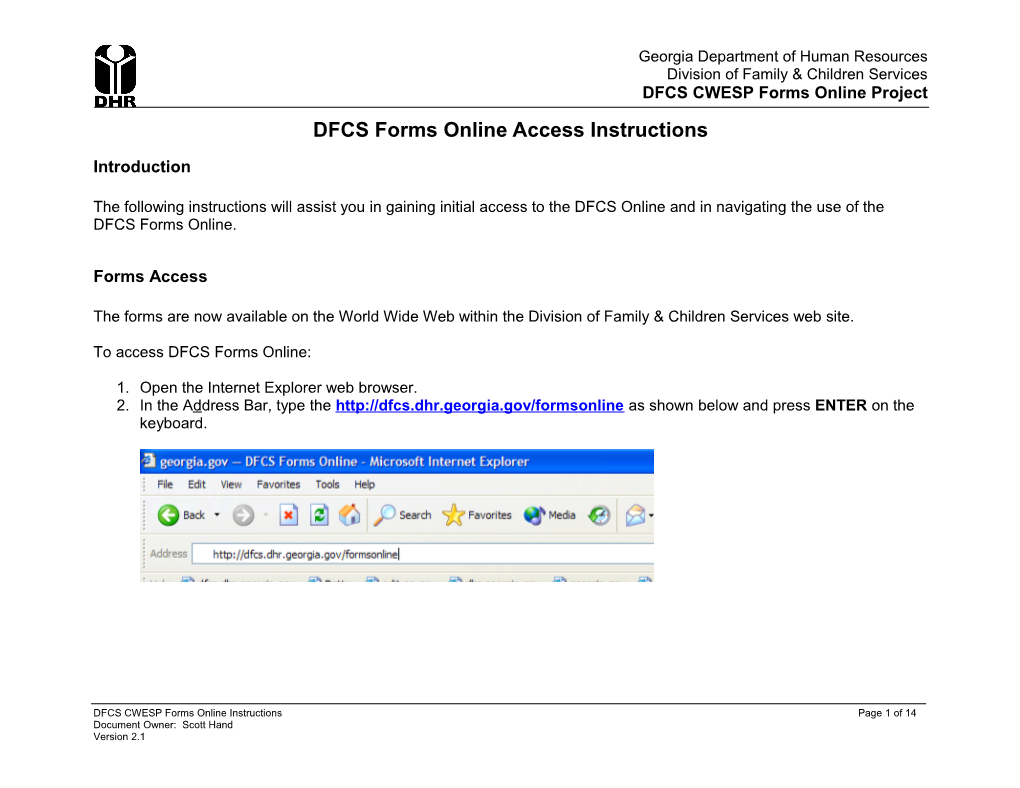 DFCS Forms Online Access Instructions