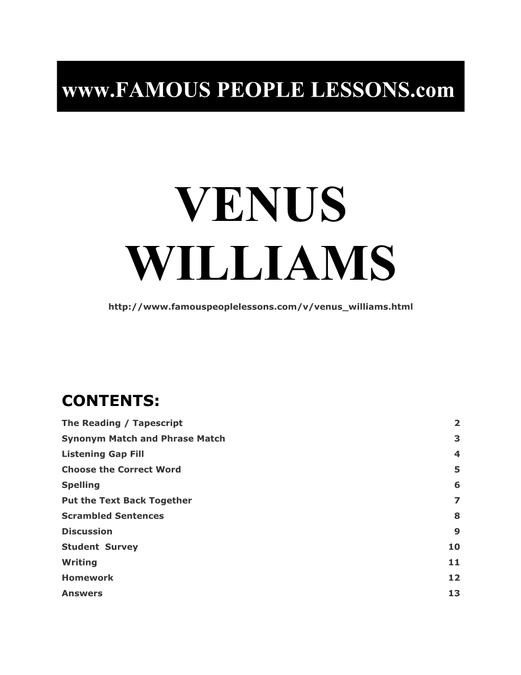 Famous People Lessons - Venus Williams