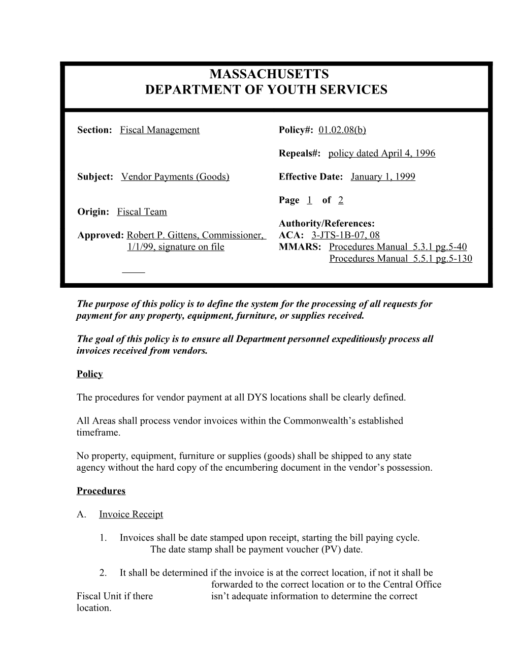 Vendor Payments (Goods)