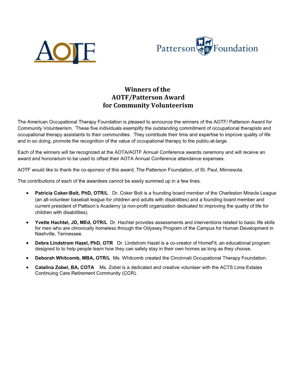 AOTF/Patterson Award