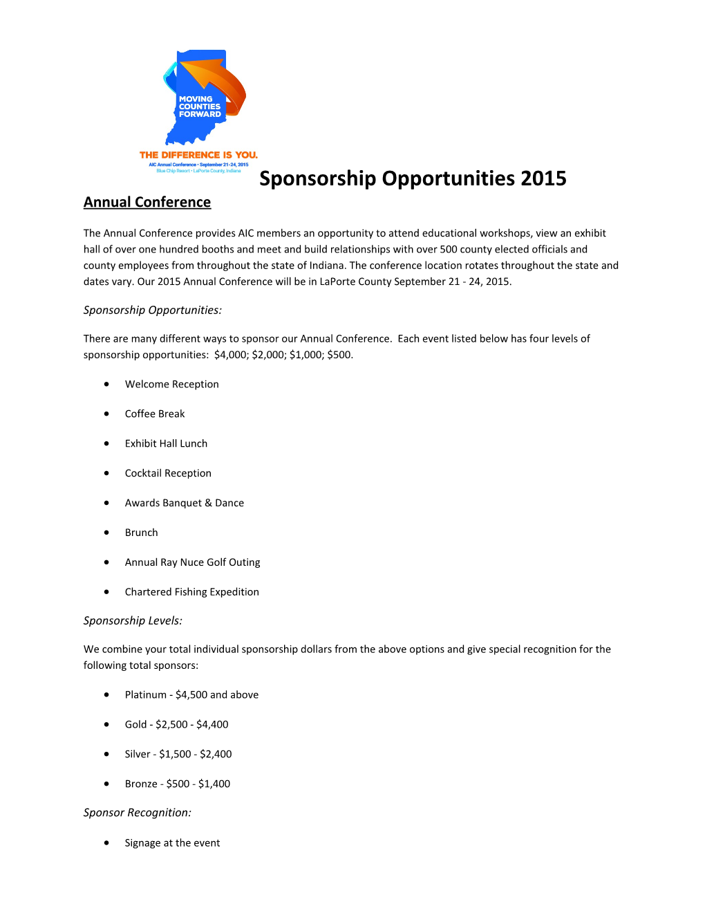 Sponsorship Opportunities 2015