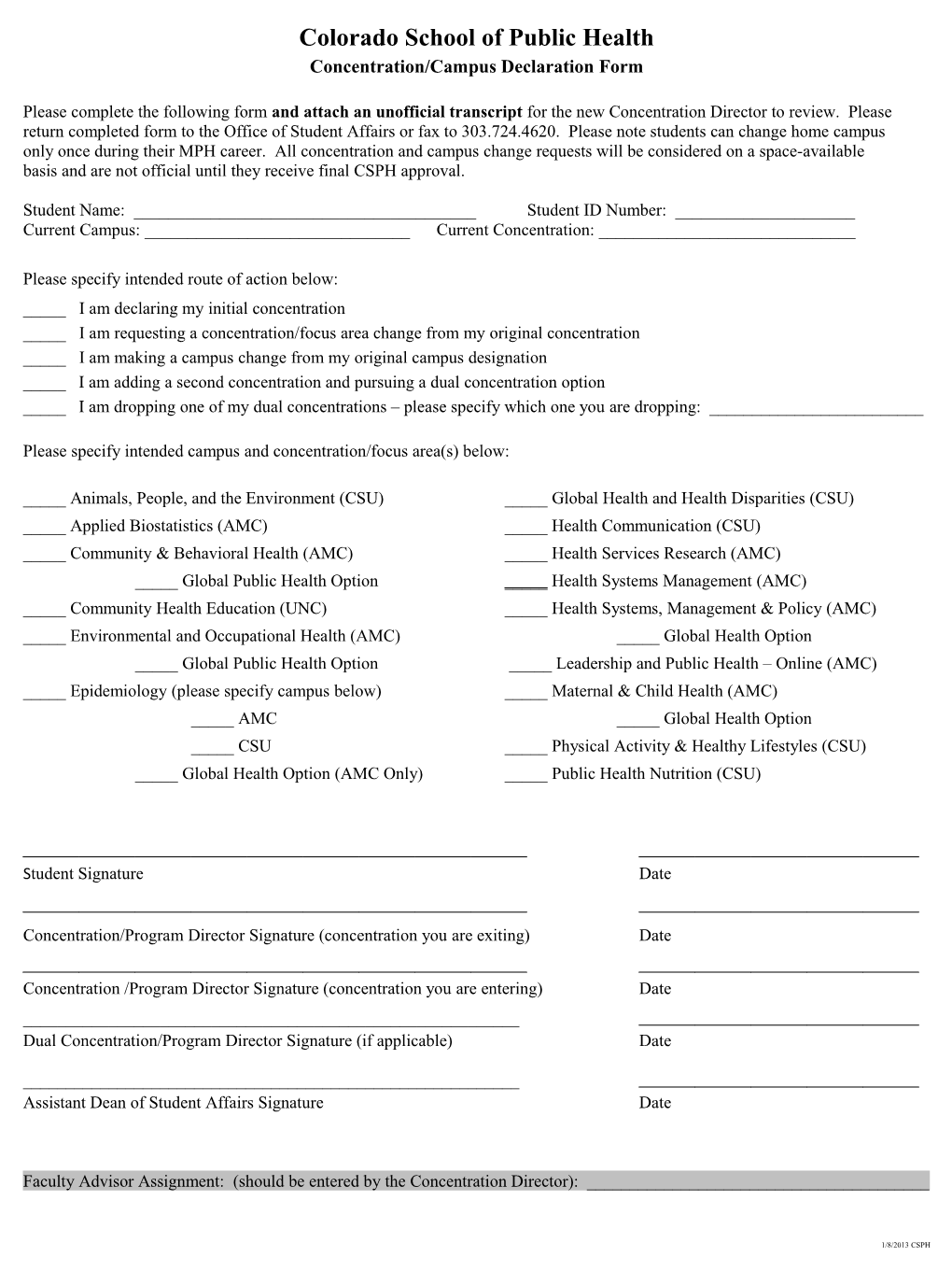 2014 Concentration Declaration Form