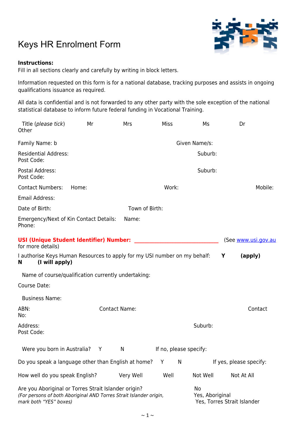 Keys HR Enrolment Form