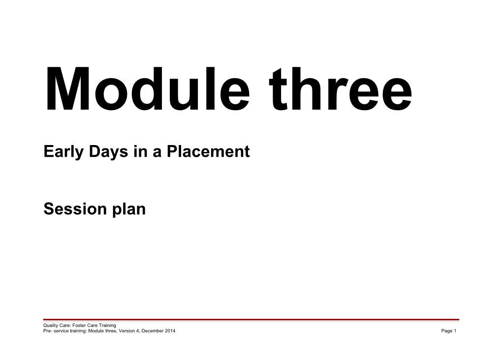 Module Three Early Days in a Placement Session Plan