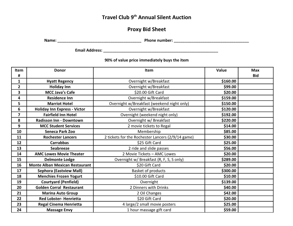 Travel Club 9Th Annual Silent Auction