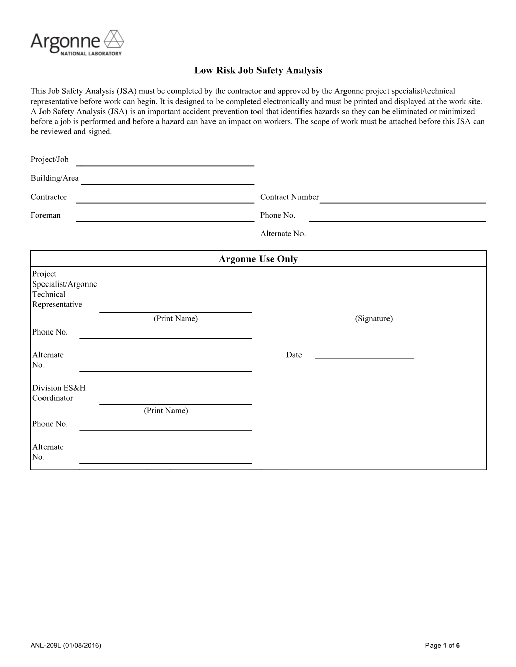 ESH-209C (9-99) Construction Job Safety Analysis Attachment 1