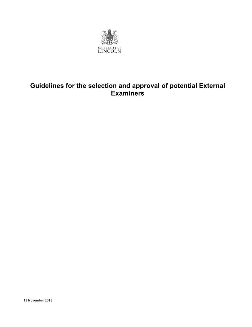 External Examiners - Selection and Approval