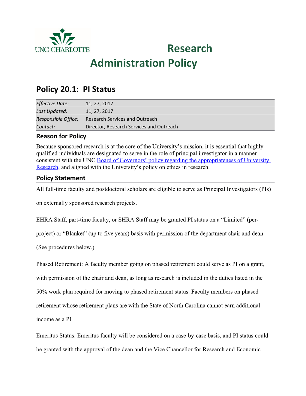 Research Administration Policy