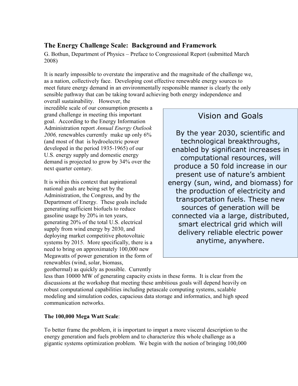 The Energy Challenge Scale: Background And Framework