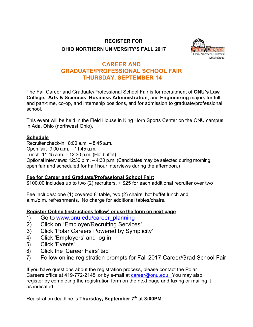 Ohio Northern University S Fall 2017