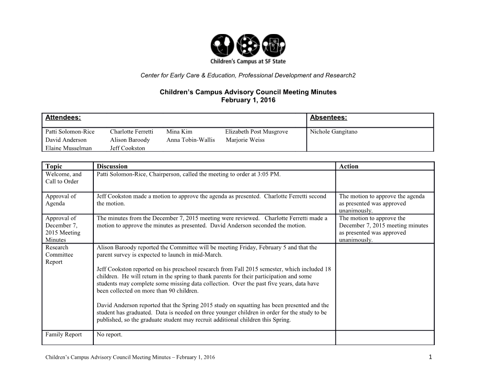 Children S Campus Advisory Council Meeting Minutes