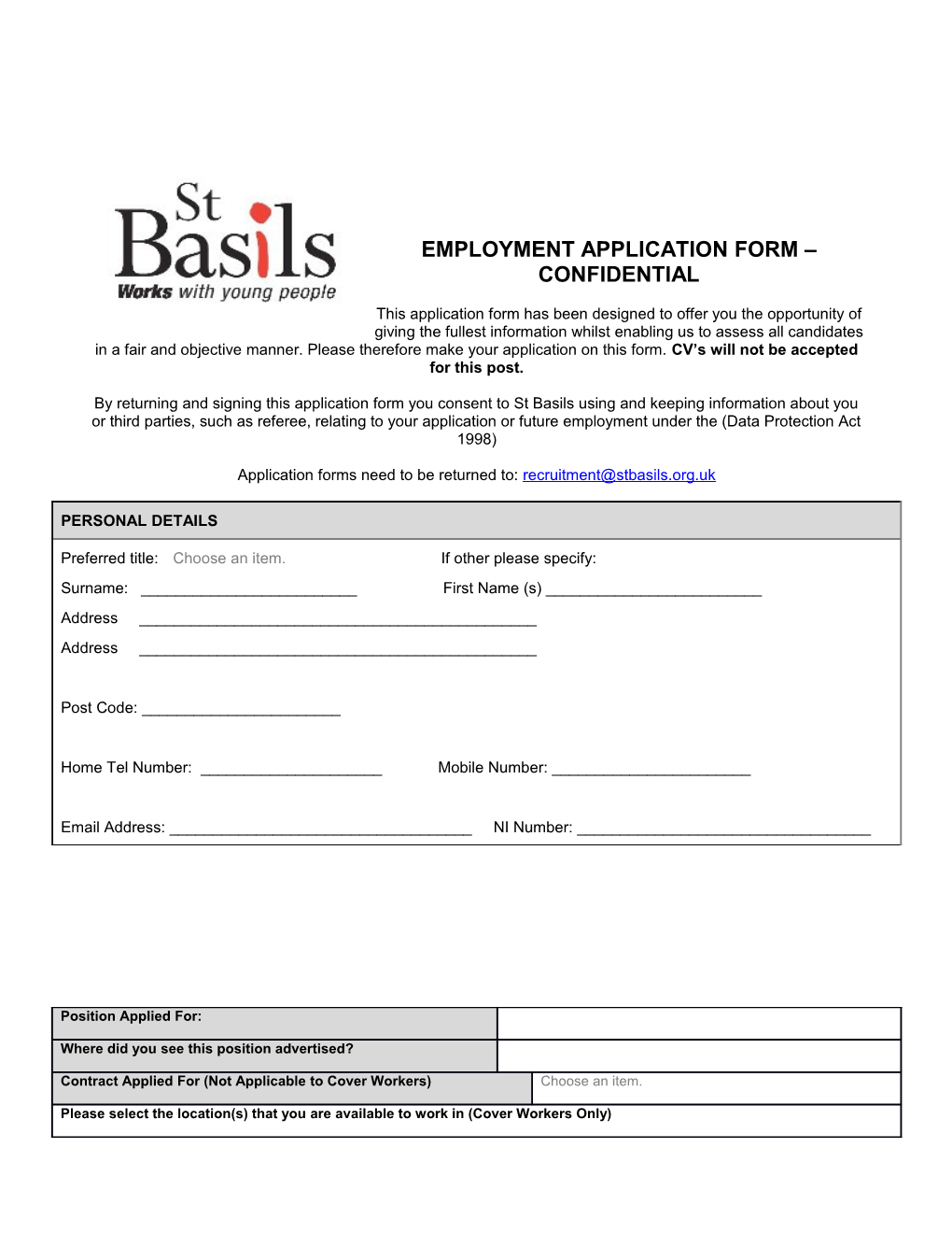 Employmentapplication Form Confidential