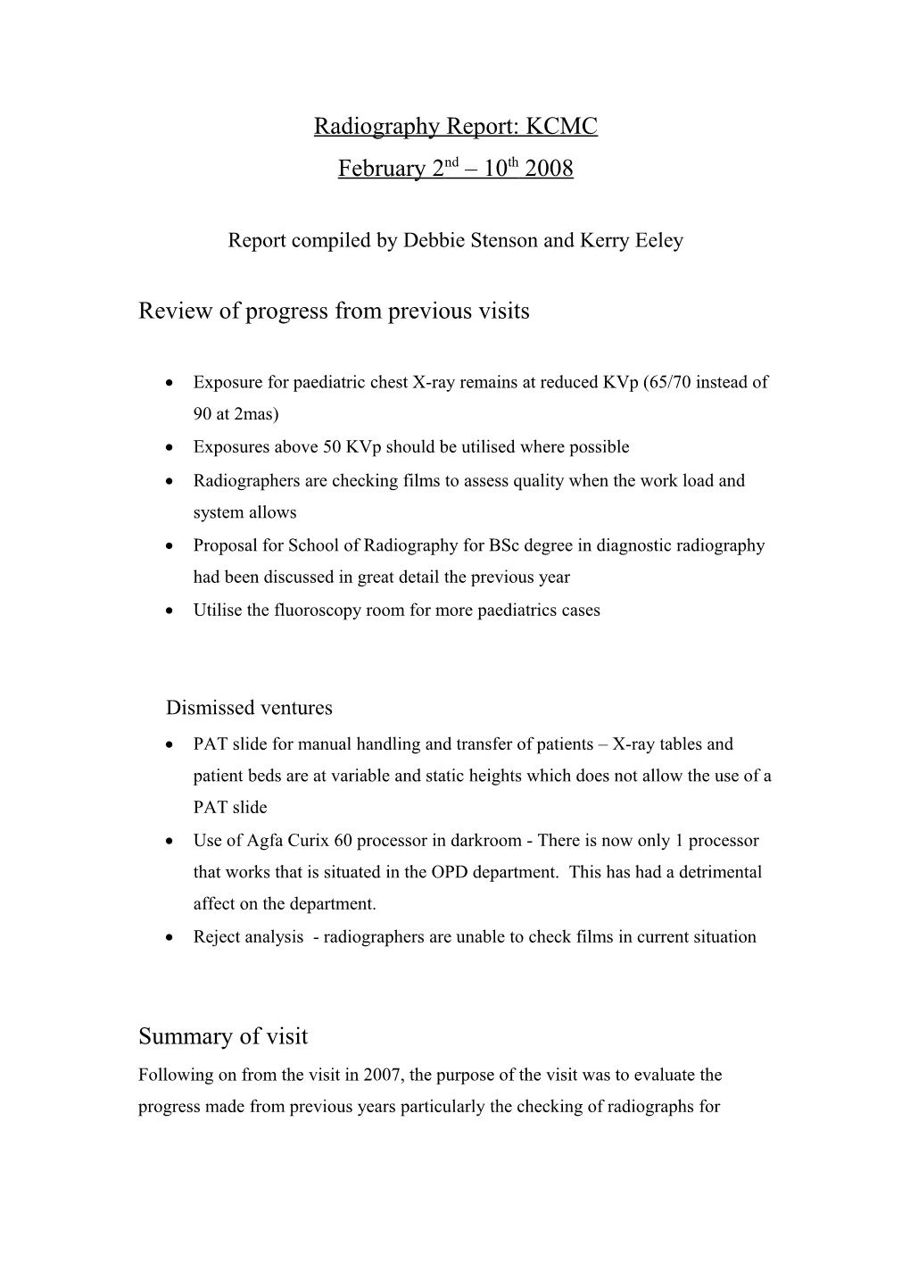 Radiography Report: KCMC