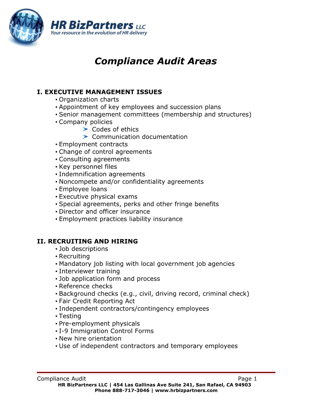 Compliance Audit Areas