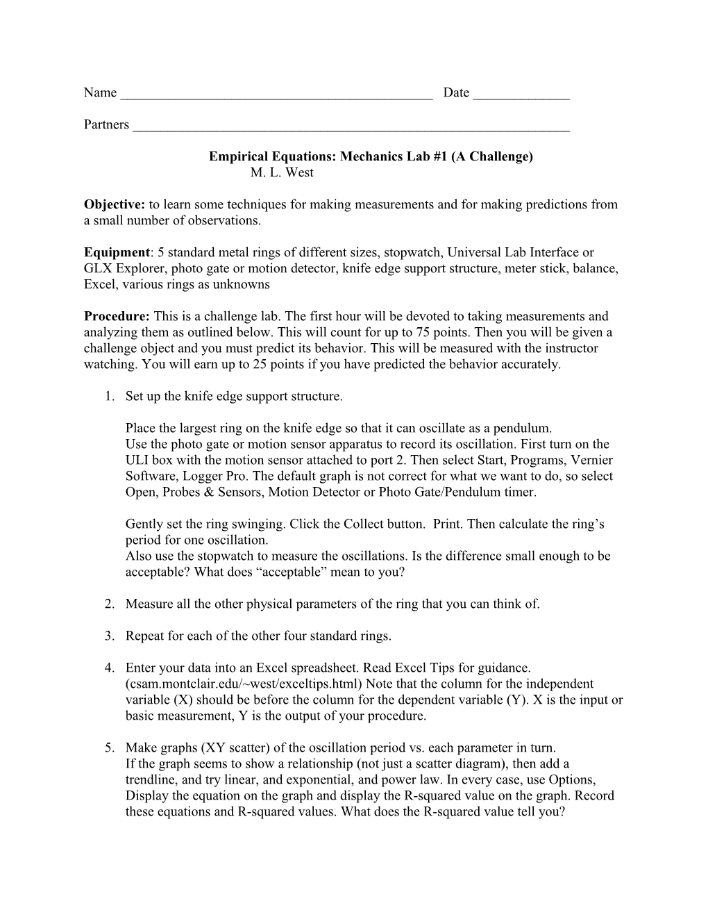 Empirical Equations: Mechanics Lab #1 (A Challenge)