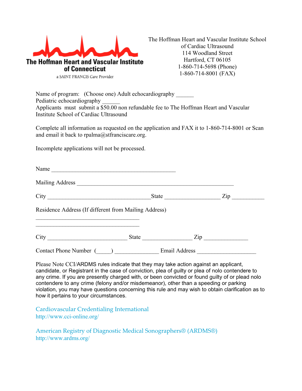 The Hoffman Heart and Vascular Institute School of Cardiac Ultrasound