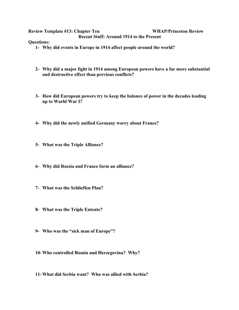 Review Template #13: Chapter Ten WHAP/Princeton Review