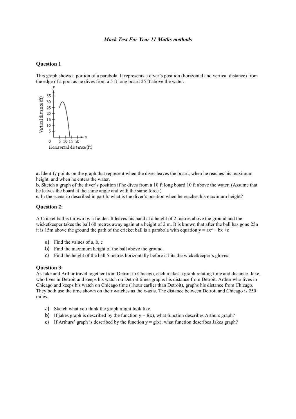 Mock Test for Year 11 Maths Methods