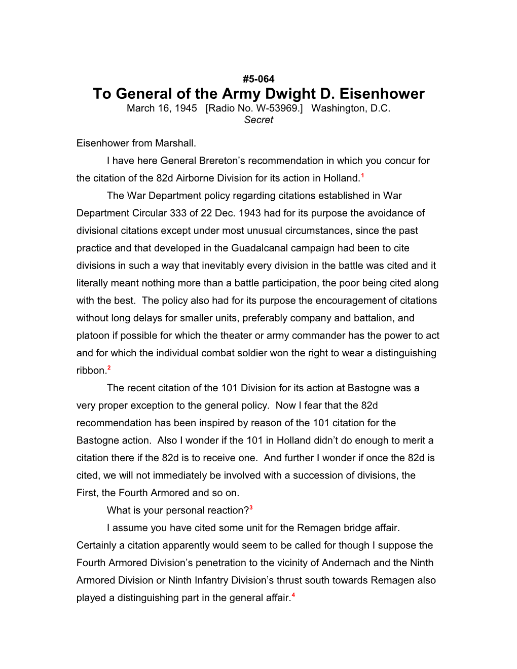 To General of the Army Dwight D. Eisenhower s2