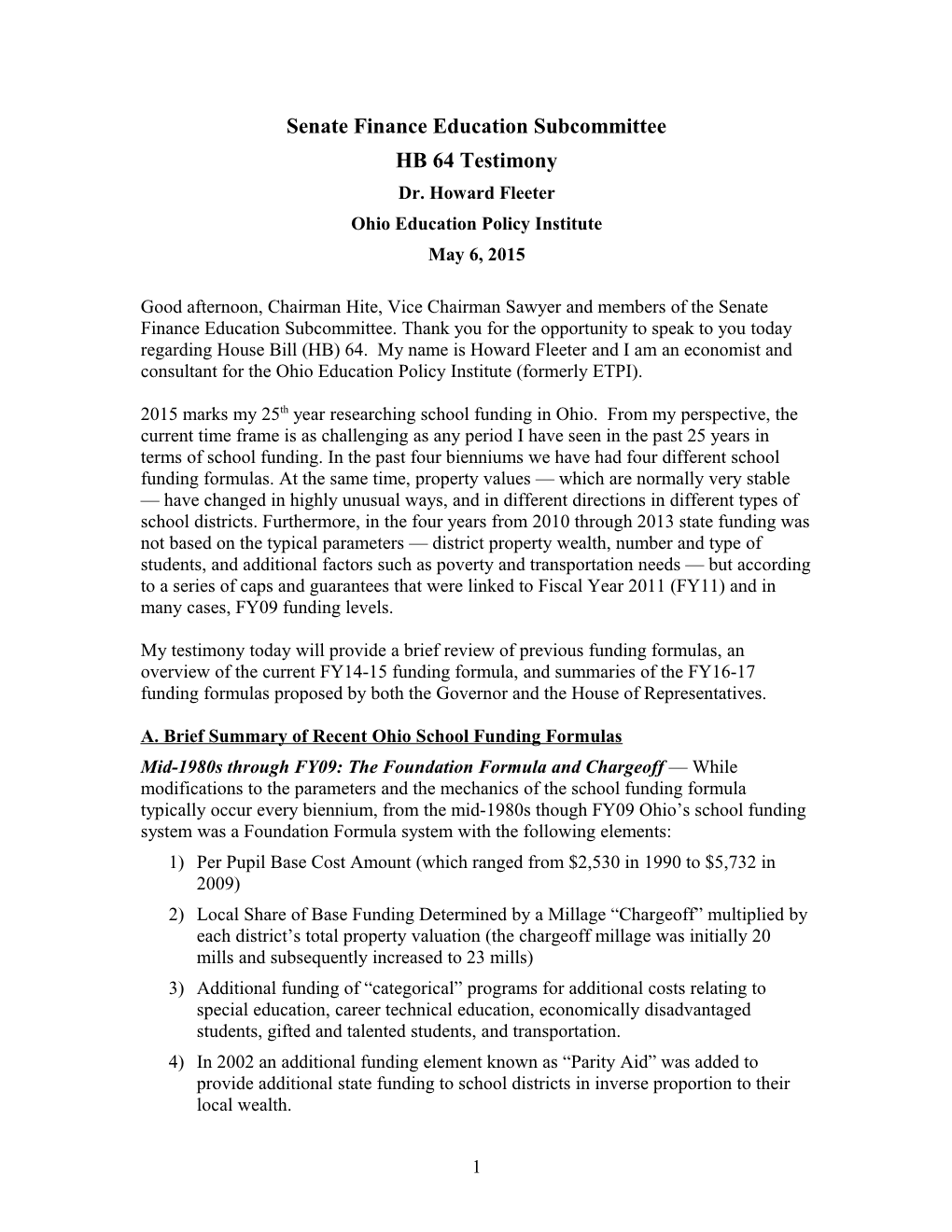 Initial Summary of FY16-17 Proposed School Funding Changes