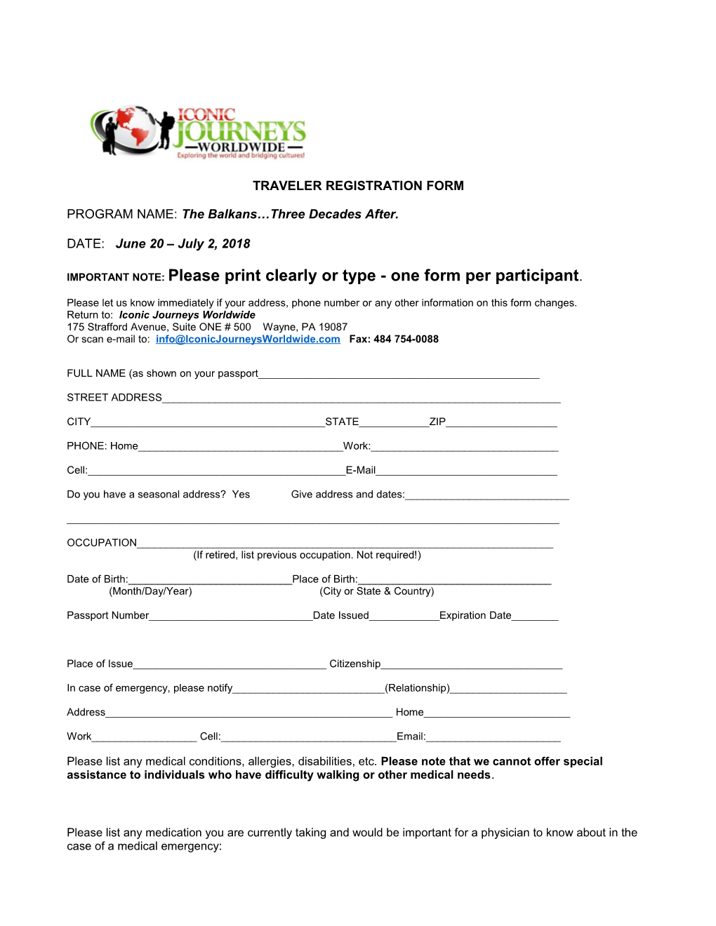 Traveler Registration Form