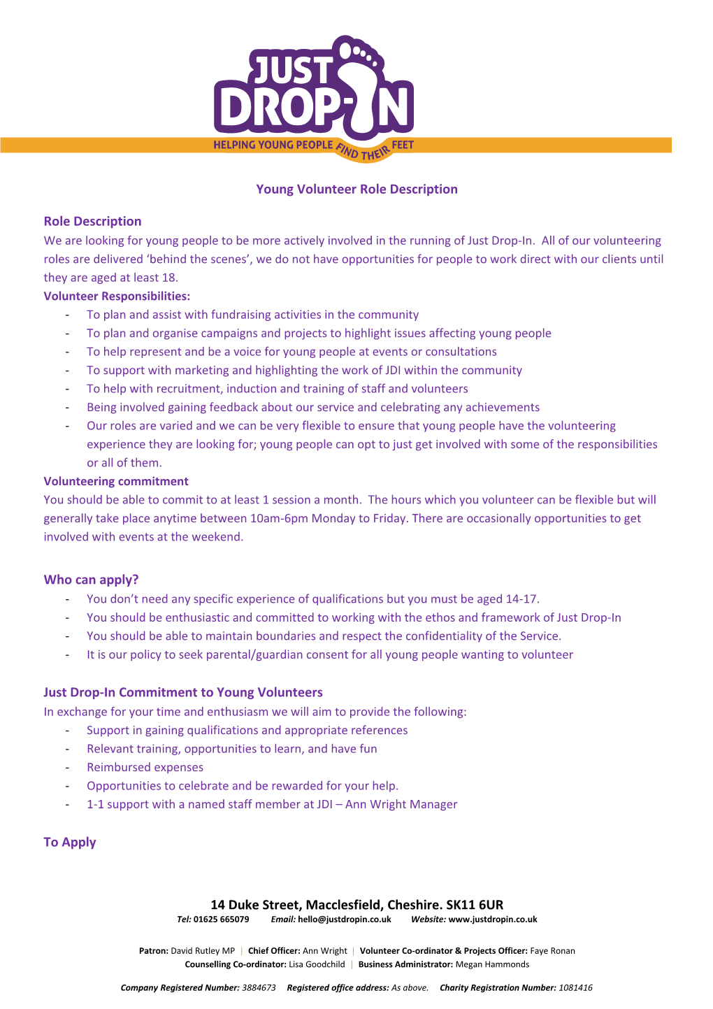 Young Volunteer Role Description