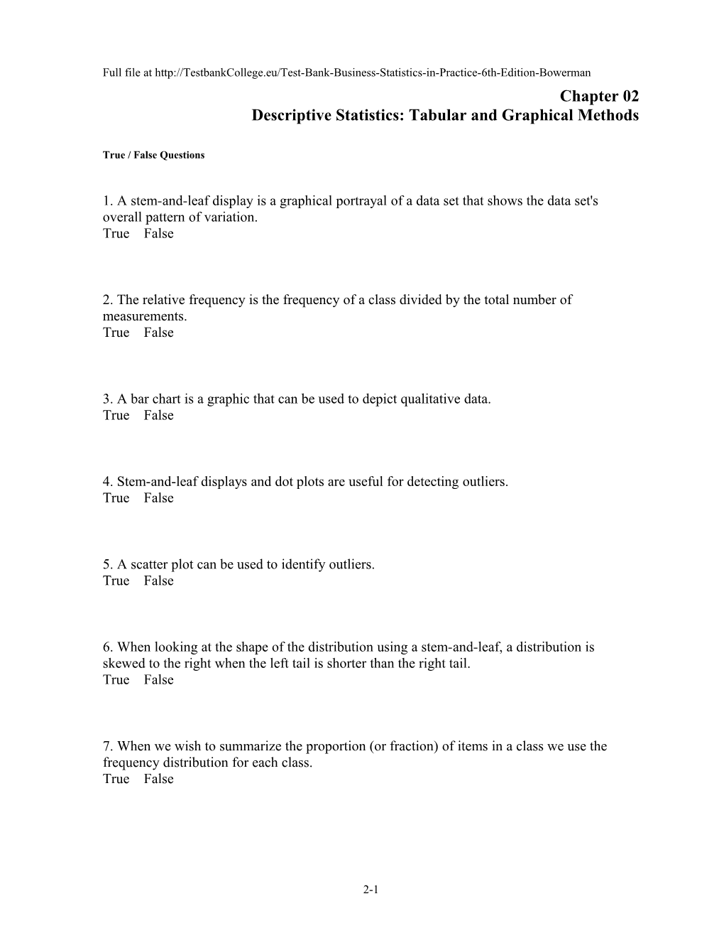 Chapter 02 Descriptive Statistics: Tabular and Graphical Methods