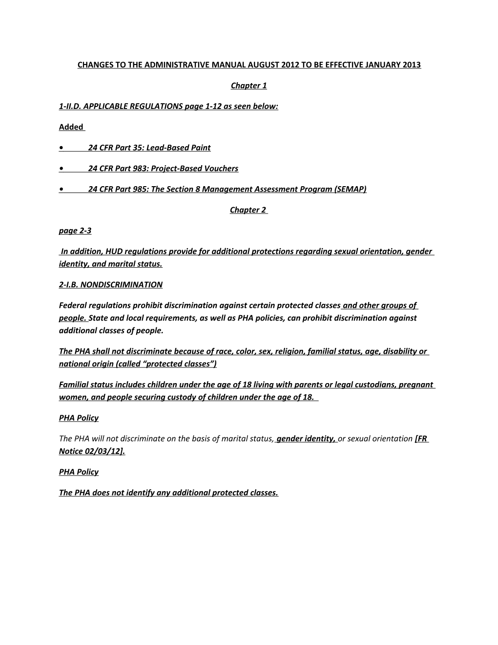 1-II.D. APPLICABLE REGULATIONS Page 1-12 As Seen Below