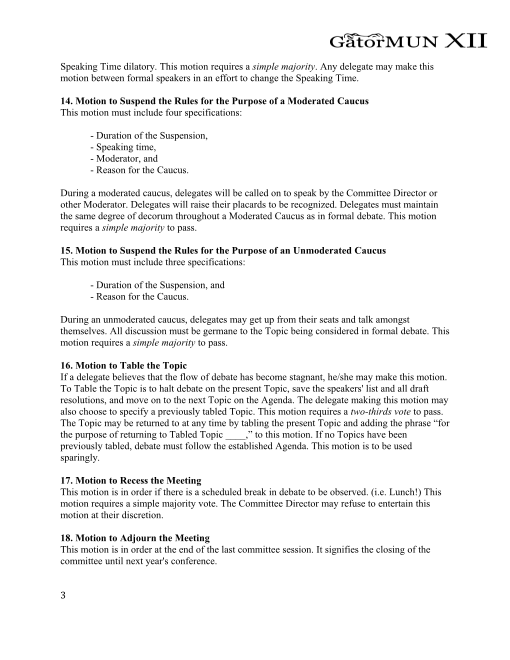 Delegate Handbook: Rules of Procedure Gatormun XI