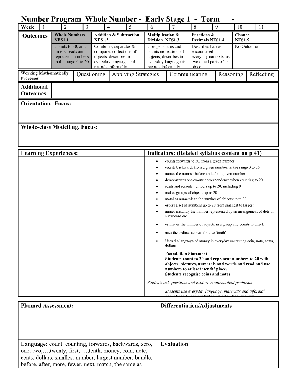 Number Program Whole Number - Early Stage 1 - Term