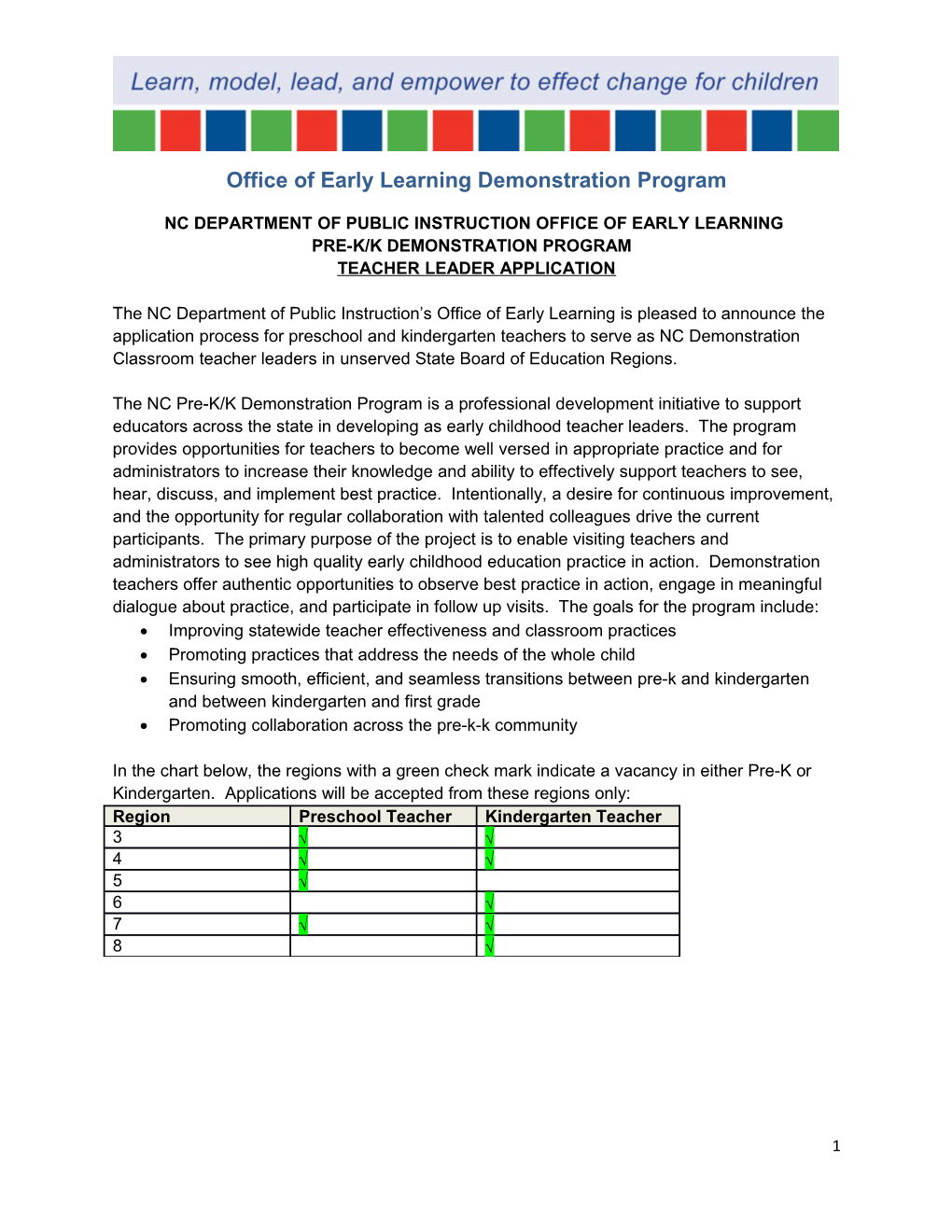 Office of Early Learning Demonstration Program